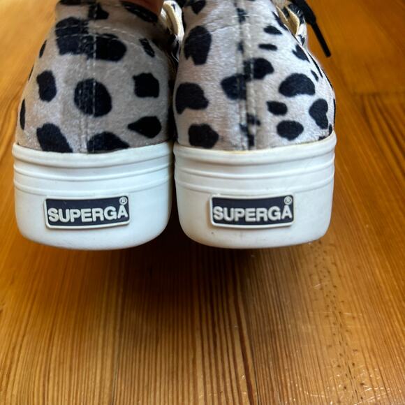 Superga cream black cheetah print velvet platform lace low top sneakers SIZE 7 - Picture 3 of 6